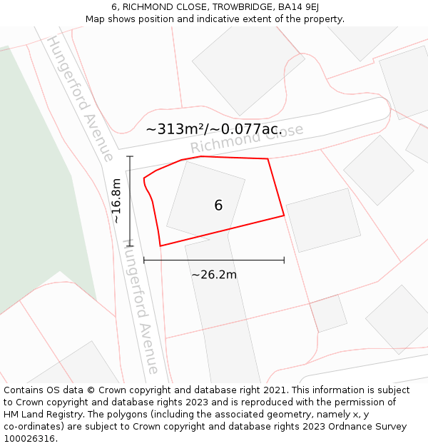 6, RICHMOND CLOSE, TROWBRIDGE, BA14 9EJ: Plot and title map
