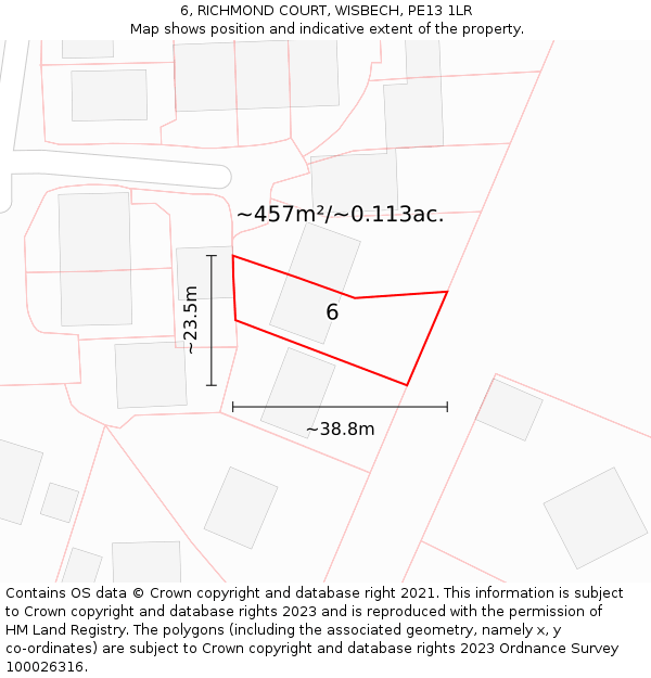 6, RICHMOND COURT, WISBECH, PE13 1LR: Plot and title map