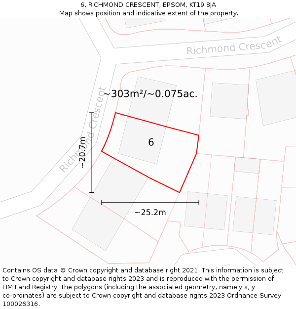 6, RICHMOND CRESCENT, EPSOM, KT19 8JA: Plot and title map