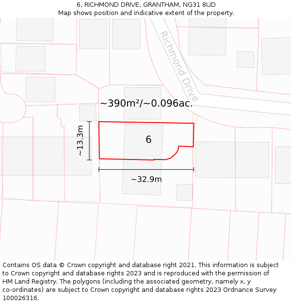 6, RICHMOND DRIVE, GRANTHAM, NG31 8UD: Plot and title map