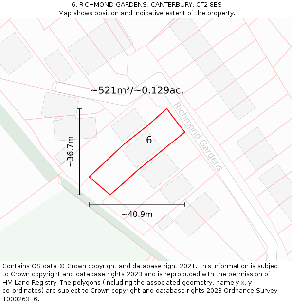 6, RICHMOND GARDENS, CANTERBURY, CT2 8ES: Plot and title map