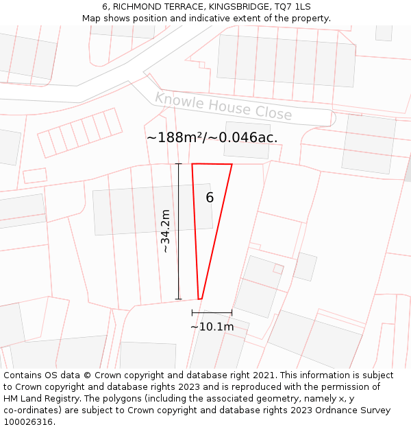 6, RICHMOND TERRACE, KINGSBRIDGE, TQ7 1LS: Plot and title map