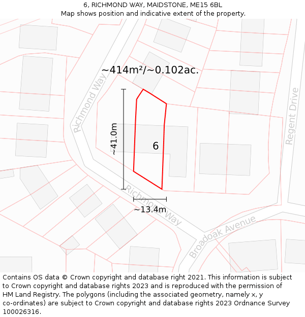 6, RICHMOND WAY, MAIDSTONE, ME15 6BL: Plot and title map