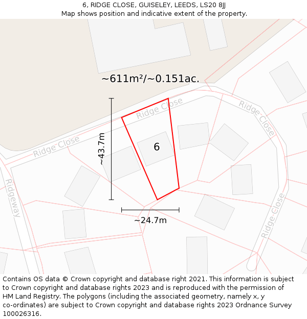 6, RIDGE CLOSE, GUISELEY, LEEDS, LS20 8JJ: Plot and title map