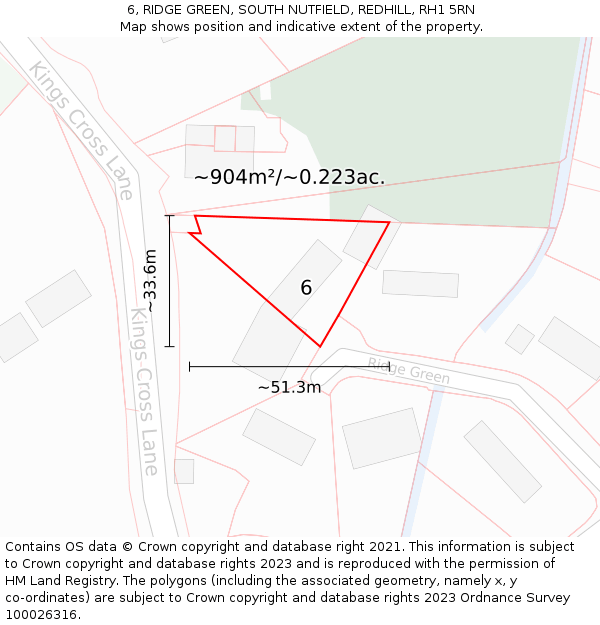 6, RIDGE GREEN, SOUTH NUTFIELD, REDHILL, RH1 5RN: Plot and title map