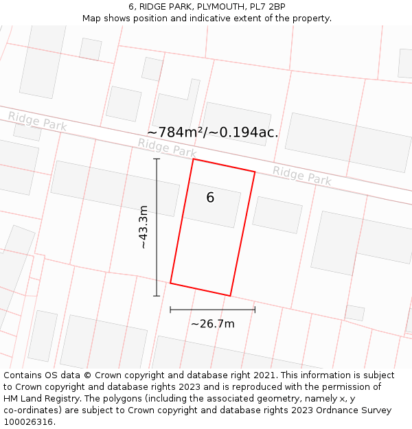 6, RIDGE PARK, PLYMOUTH, PL7 2BP: Plot and title map