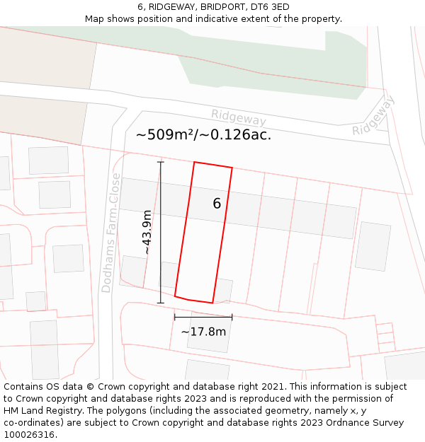 6, RIDGEWAY, BRIDPORT, DT6 3ED: Plot and title map