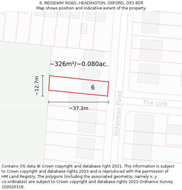 6, RIDGEWAY ROAD, HEADINGTON, OXFORD, OX3 8DR: Plot and title map