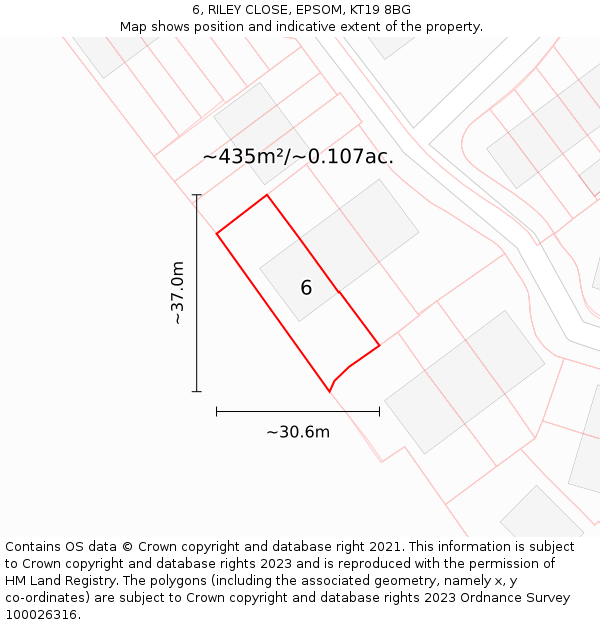 6, RILEY CLOSE, EPSOM, KT19 8BG: Plot and title map