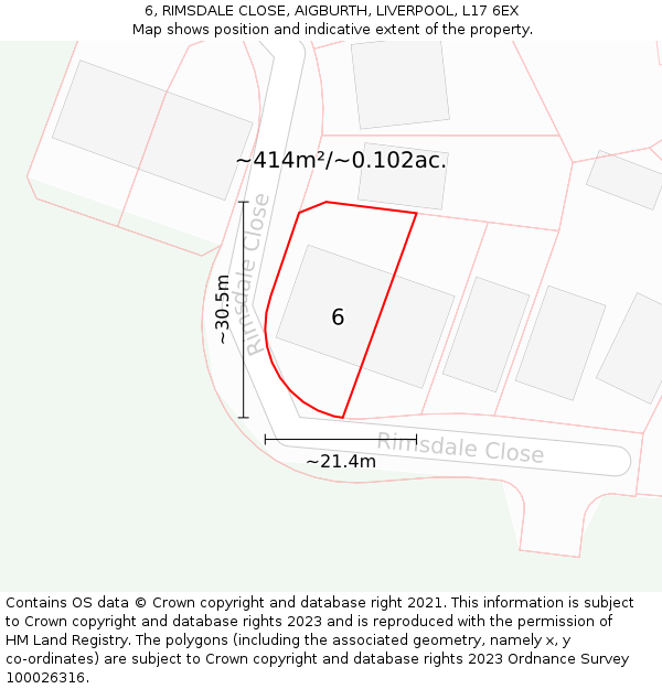 6, RIMSDALE CLOSE, AIGBURTH, LIVERPOOL, L17 6EX: Plot and title map