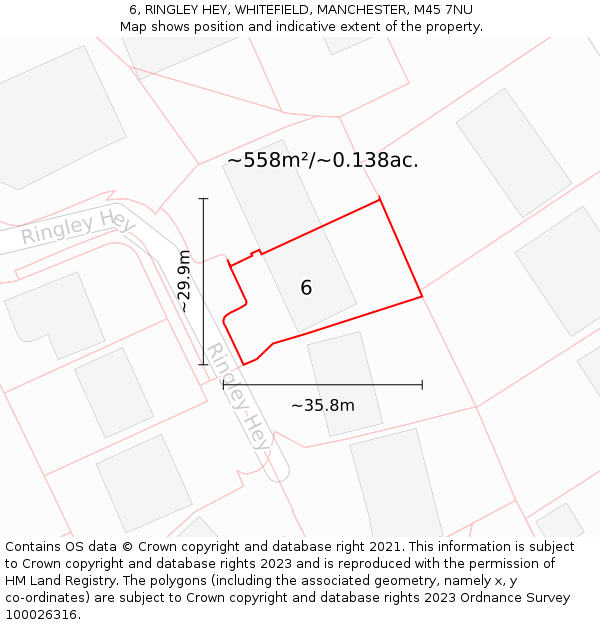 6, RINGLEY HEY, WHITEFIELD, MANCHESTER, M45 7NU: Plot and title map