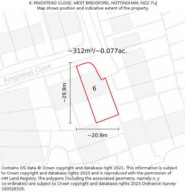 6, RINGSTEAD CLOSE, WEST BRIDGFORD, NOTTINGHAM, NG2 7UJ: Plot and title map