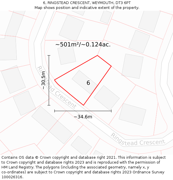 6, RINGSTEAD CRESCENT, WEYMOUTH, DT3 6PT: Plot and title map