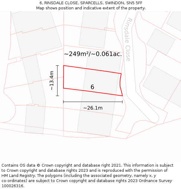 6, RINSDALE CLOSE, SPARCELLS, SWINDON, SN5 5FF: Plot and title map
