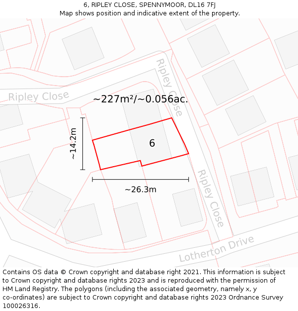 6, RIPLEY CLOSE, SPENNYMOOR, DL16 7FJ: Plot and title map