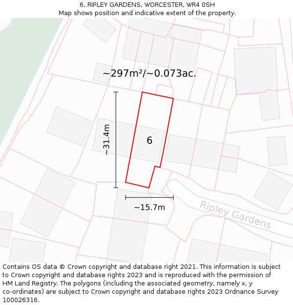 6, RIPLEY GARDENS, WORCESTER, WR4 0SH: Plot and title map