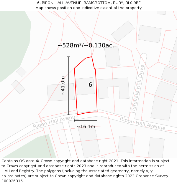 6, RIPON HALL AVENUE, RAMSBOTTOM, BURY, BL0 9RE: Plot and title map