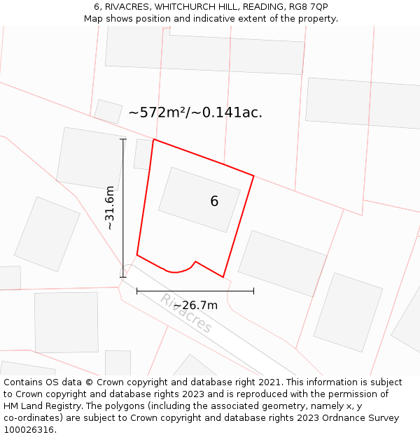 6, RIVACRES, WHITCHURCH HILL, READING, RG8 7QP: Plot and title map