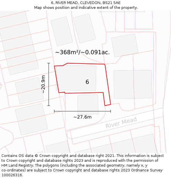 6, RIVER MEAD, CLEVEDON, BS21 5AE: Plot and title map