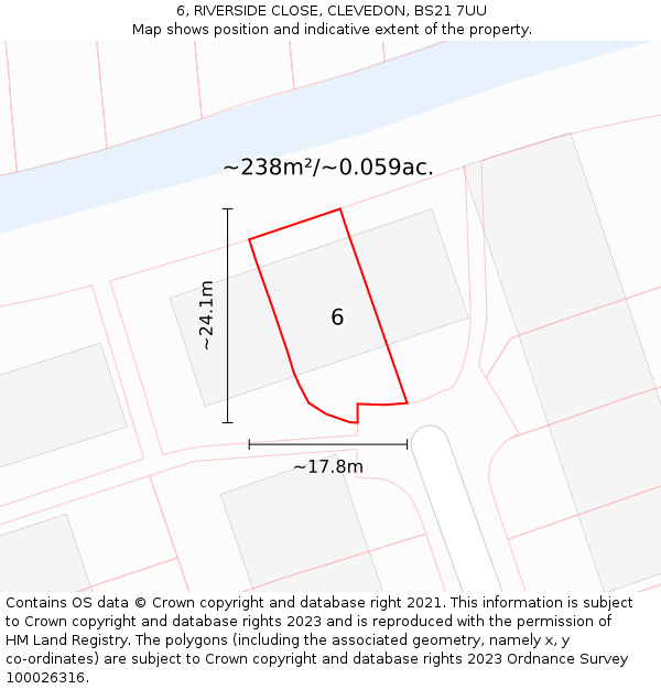 6, RIVERSIDE CLOSE, CLEVEDON, BS21 7UU: Plot and title map