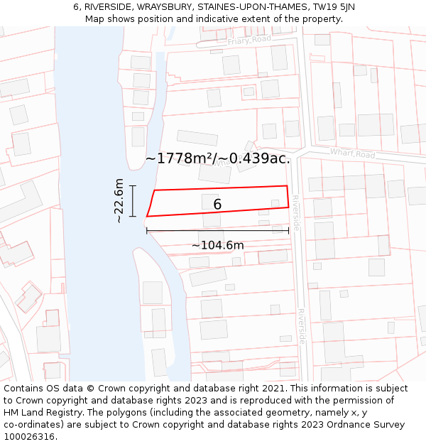 6, RIVERSIDE, WRAYSBURY, STAINES-UPON-THAMES, TW19 5JN: Plot and title map