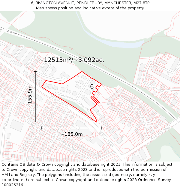 6, RIVINGTON AVENUE, PENDLEBURY, MANCHESTER, M27 8TP: Plot and title map