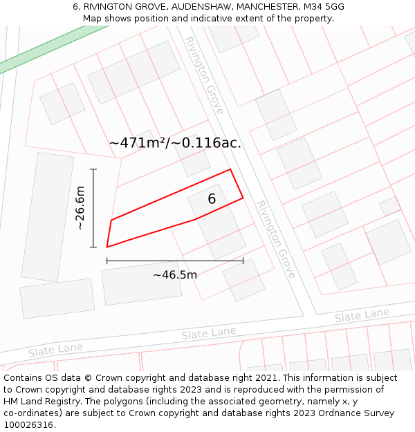 6, RIVINGTON GROVE, AUDENSHAW, MANCHESTER, M34 5GG: Plot and title map