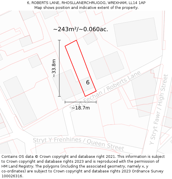 6, ROBERTS LANE, RHOSLLANERCHRUGOG, WREXHAM, LL14 1AP: Plot and title map