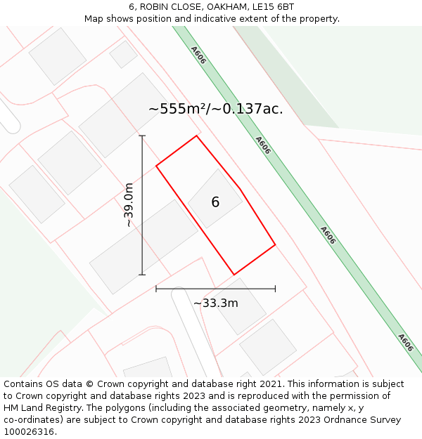 6, ROBIN CLOSE, OAKHAM, LE15 6BT: Plot and title map