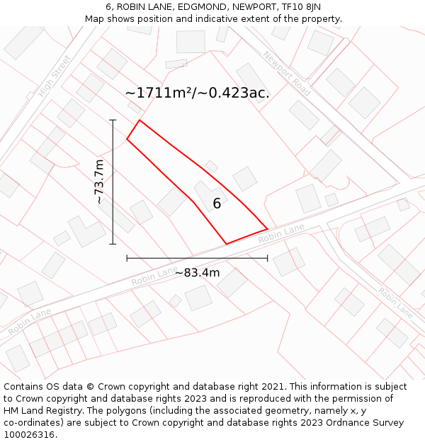 6, ROBIN LANE, EDGMOND, NEWPORT, TF10 8JN: Plot and title map