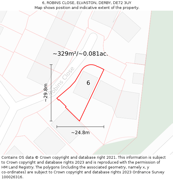 6, ROBINS CLOSE, ELVASTON, DERBY, DE72 3UY: Plot and title map