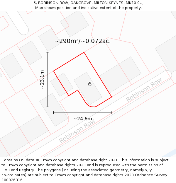 6, ROBINSON ROW, OAKGROVE, MILTON KEYNES, MK10 9UJ: Plot and title map