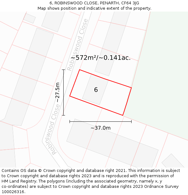 6, ROBINSWOOD CLOSE, PENARTH, CF64 3JG: Plot and title map