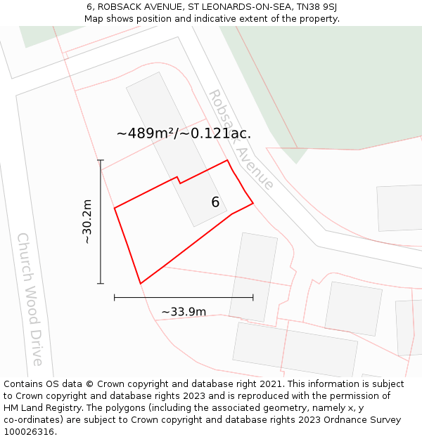 6, ROBSACK AVENUE, ST LEONARDS-ON-SEA, TN38 9SJ: Plot and title map