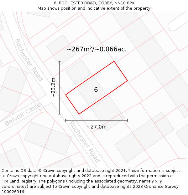 6, ROCHESTER ROAD, CORBY, NN18 8PX: Plot and title map