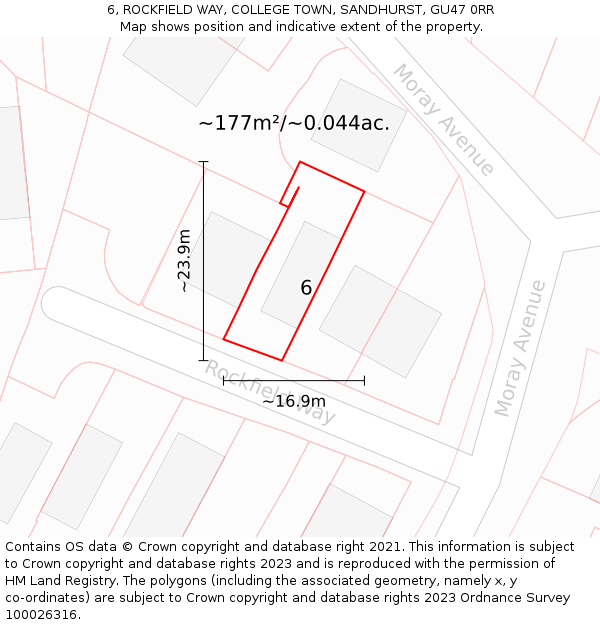 6, ROCKFIELD WAY, COLLEGE TOWN, SANDHURST, GU47 0RR: Plot and title map