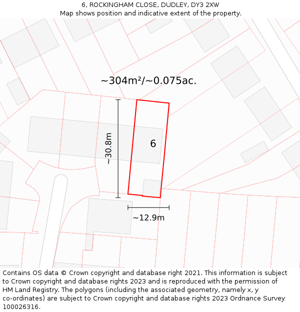 6, ROCKINGHAM CLOSE, DUDLEY, DY3 2XW: Plot and title map