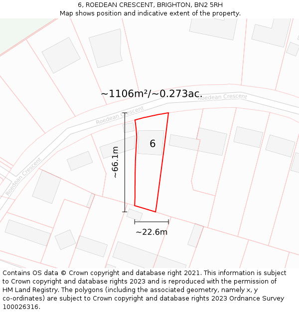 6, ROEDEAN CRESCENT, BRIGHTON, BN2 5RH: Plot and title map