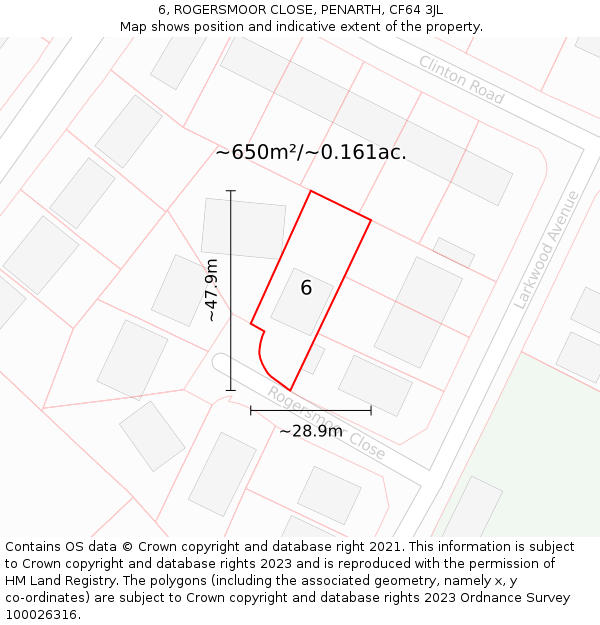6, ROGERSMOOR CLOSE, PENARTH, CF64 3JL: Plot and title map