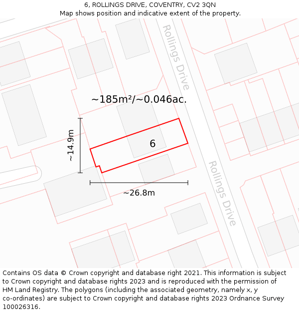 6, ROLLINGS DRIVE, COVENTRY, CV2 3QN: Plot and title map