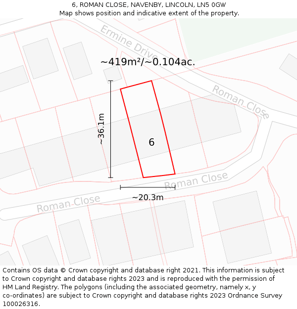 6, ROMAN CLOSE, NAVENBY, LINCOLN, LN5 0GW: Plot and title map