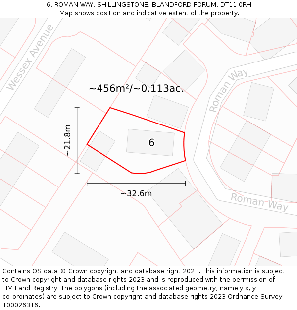 6, ROMAN WAY, SHILLINGSTONE, BLANDFORD FORUM, DT11 0RH: Plot and title map