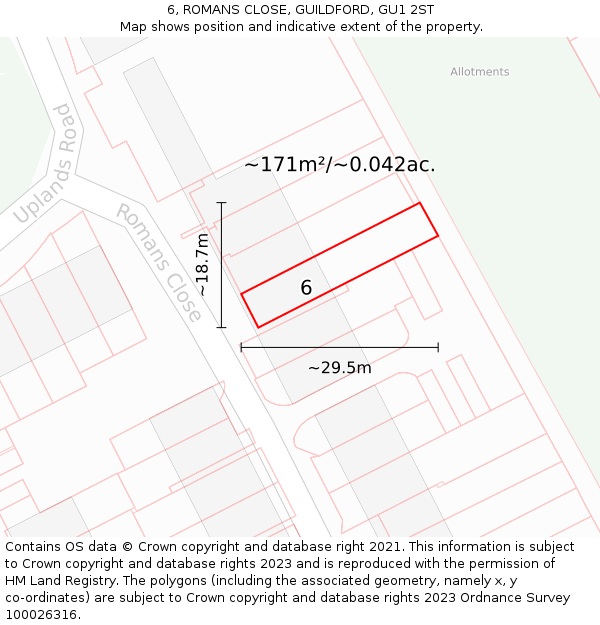 6, ROMANS CLOSE, GUILDFORD, GU1 2ST: Plot and title map