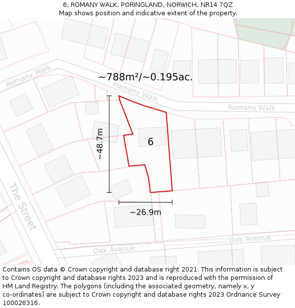 6, ROMANY WALK, PORINGLAND, NORWICH, NR14 7QZ: Plot and title map