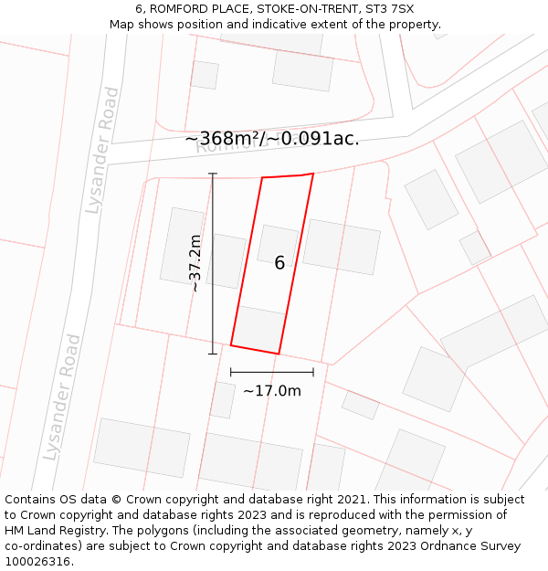 6, ROMFORD PLACE, STOKE-ON-TRENT, ST3 7SX: Plot and title map