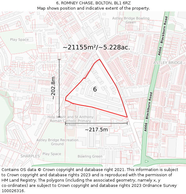 6, ROMNEY CHASE, BOLTON, BL1 6RZ: Plot and title map