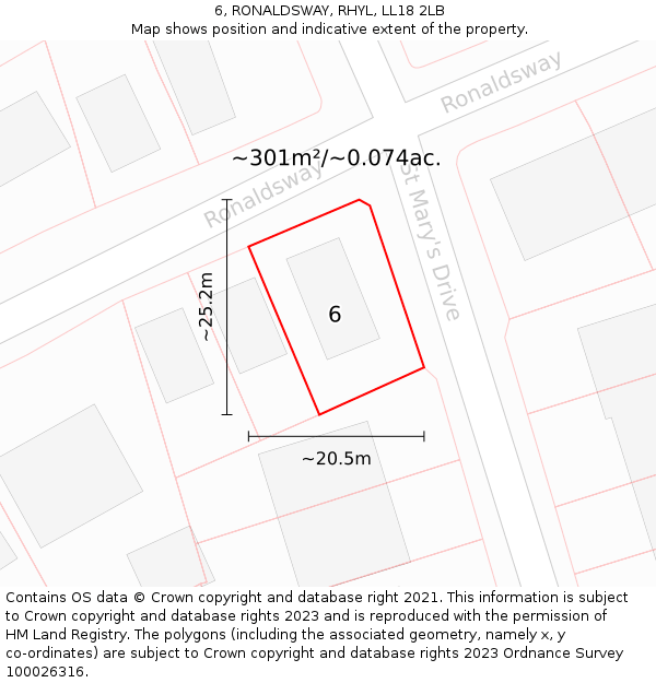 6, RONALDSWAY, RHYL, LL18 2LB: Plot and title map