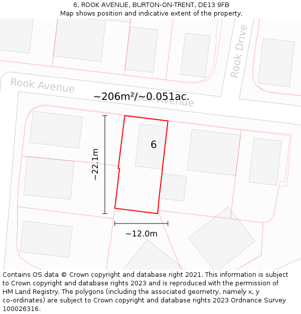 6, ROOK AVENUE, BURTON-ON-TRENT, DE13 9FB: Plot and title map