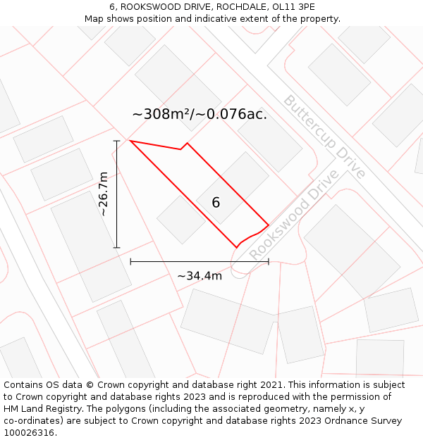 6, ROOKSWOOD DRIVE, ROCHDALE, OL11 3PE: Plot and title map