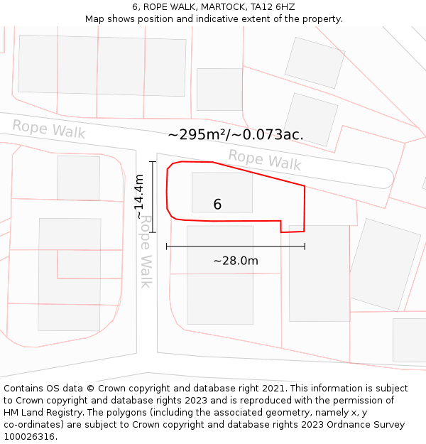 6, ROPE WALK, MARTOCK, TA12 6HZ: Plot and title map